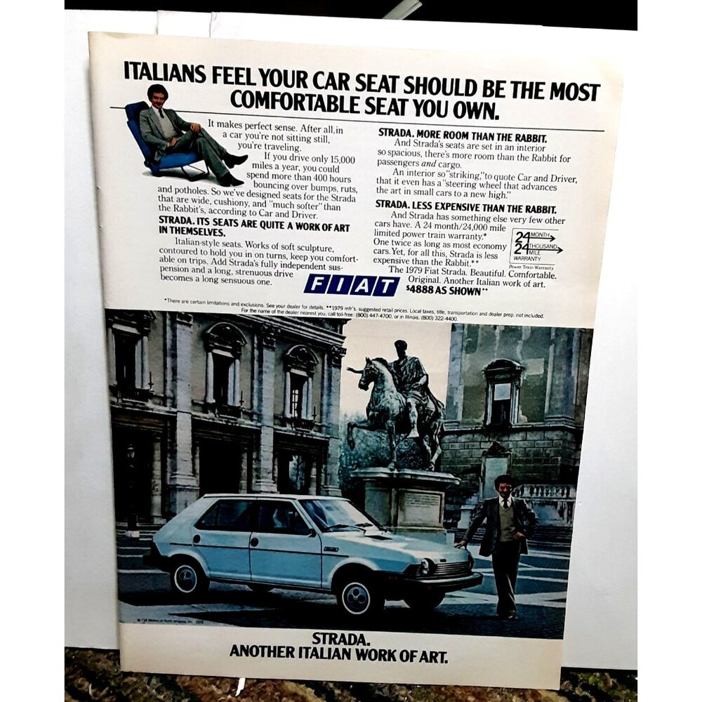 1979 Fiat Strada Car Most Confortable Seat You Can Own Original Print Ad vintage
